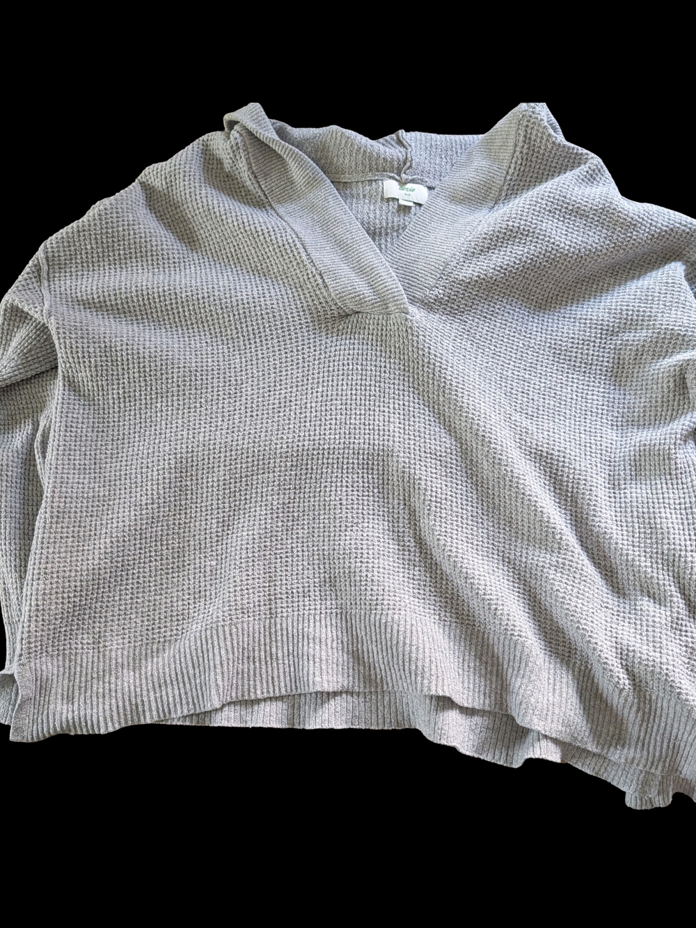 aerie Light Gray V-Neck Waffle Knit Hoodie Sweater